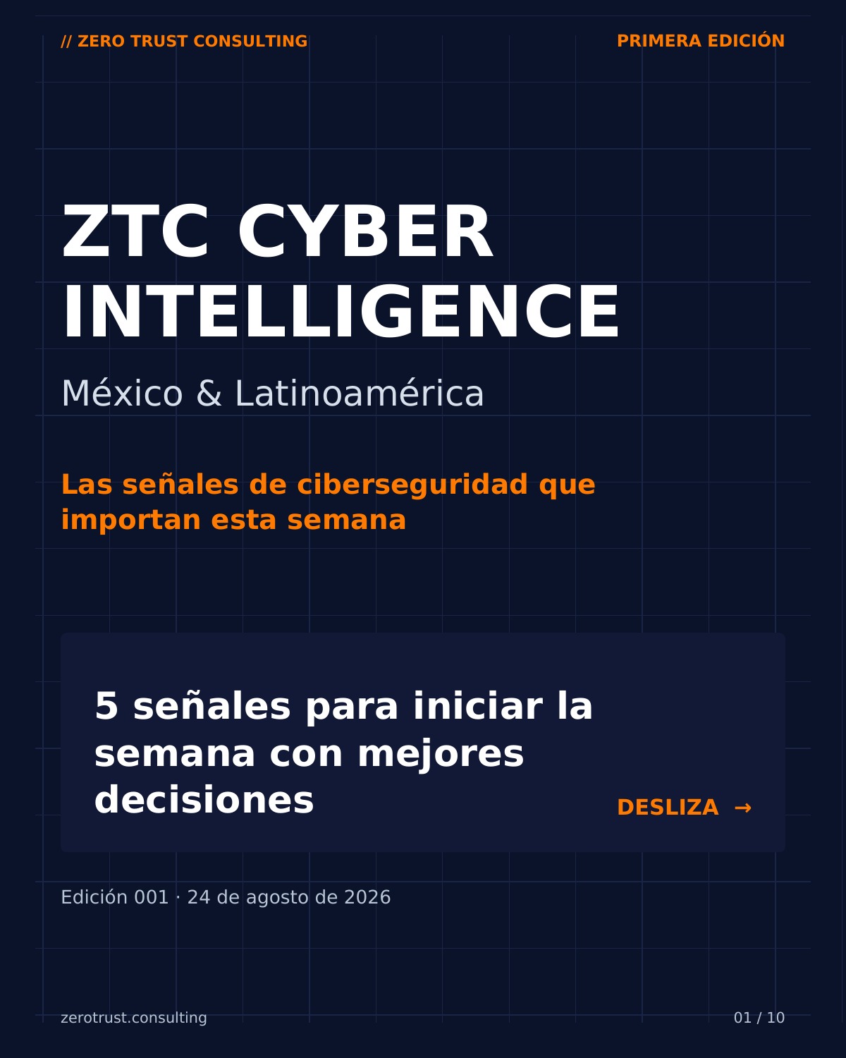 Portada de ZTC Cyber Intelligence, Edición 001, 24 de agosto de 2026